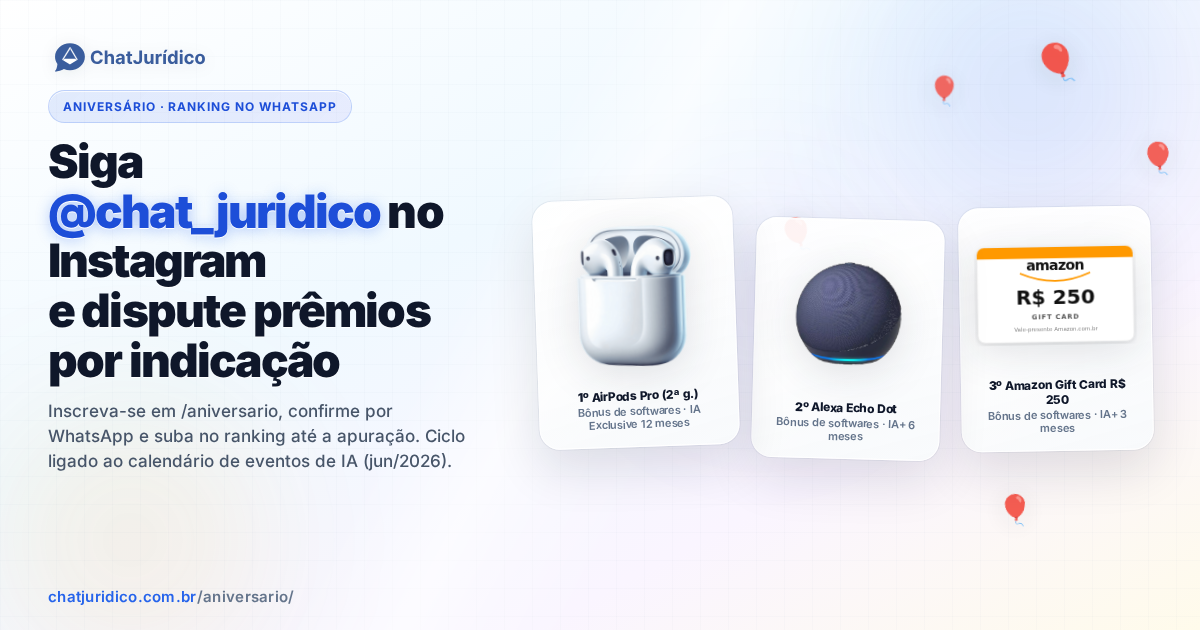 Arte do sorteio de aniversário do Chat Jurídico ao vivo
