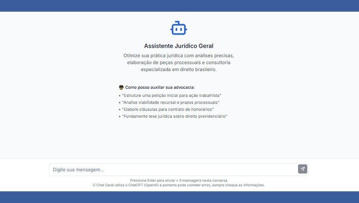 Assistente de IA jurídica do Chat Jurídico integrado ao atendimento