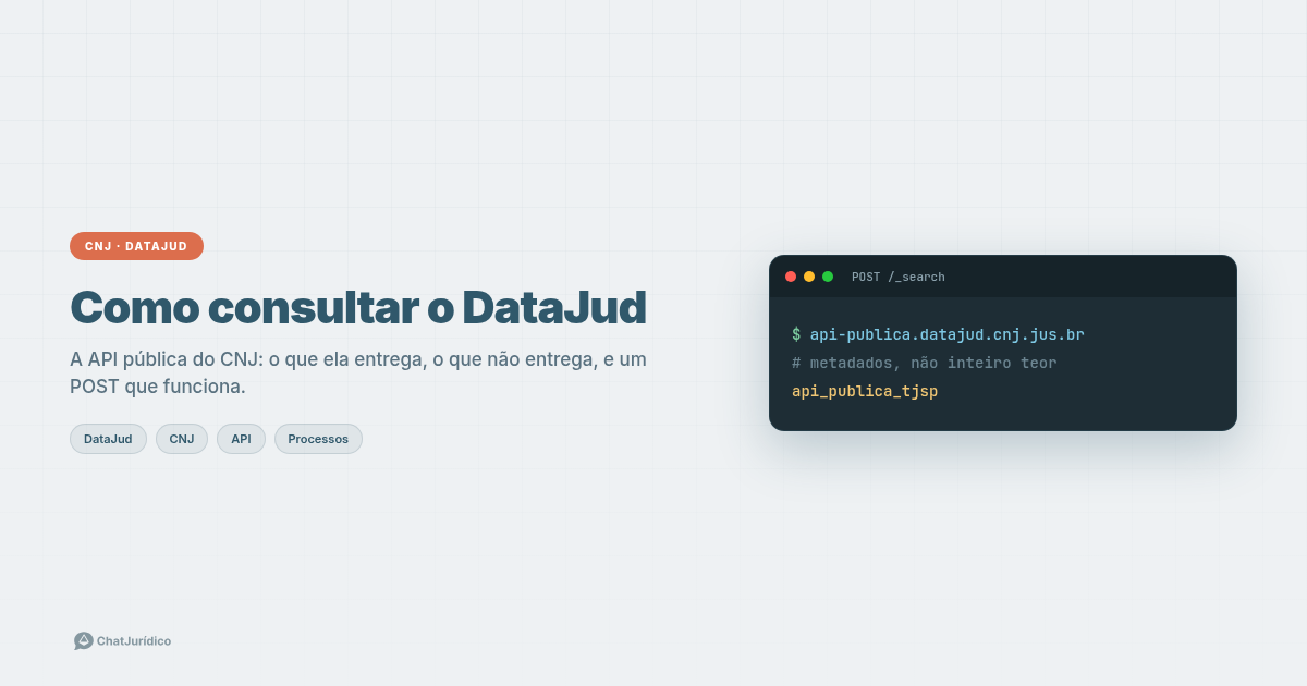 Artigo anterior: Como consultar o DataJud: guia da API pública do CNJ