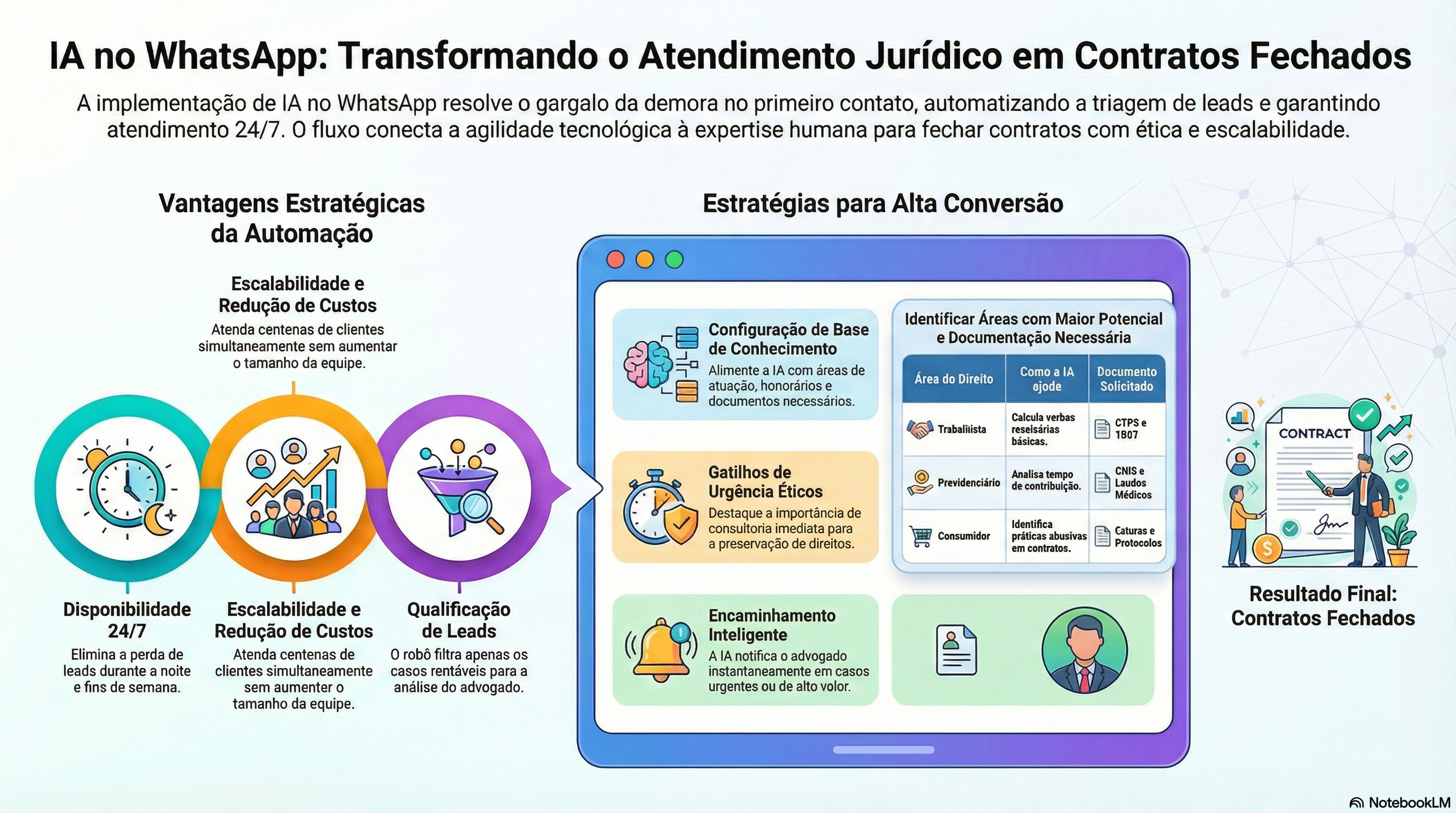 Advogado fechando contratos com IA no WhatsApp — automação de triagem e qualificação de clientes jurídicos