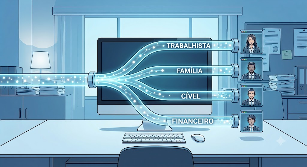 Fluxo de conversas distribuído para advogados especialistas por área