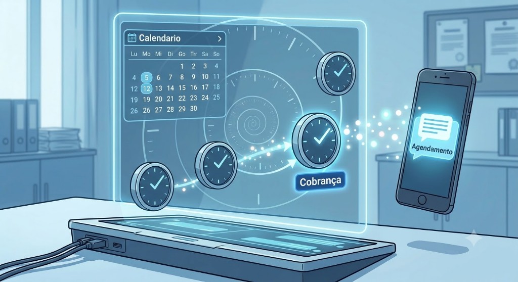 Calendário e relógios com lembretes automáticos de follow-up no WhatsApp