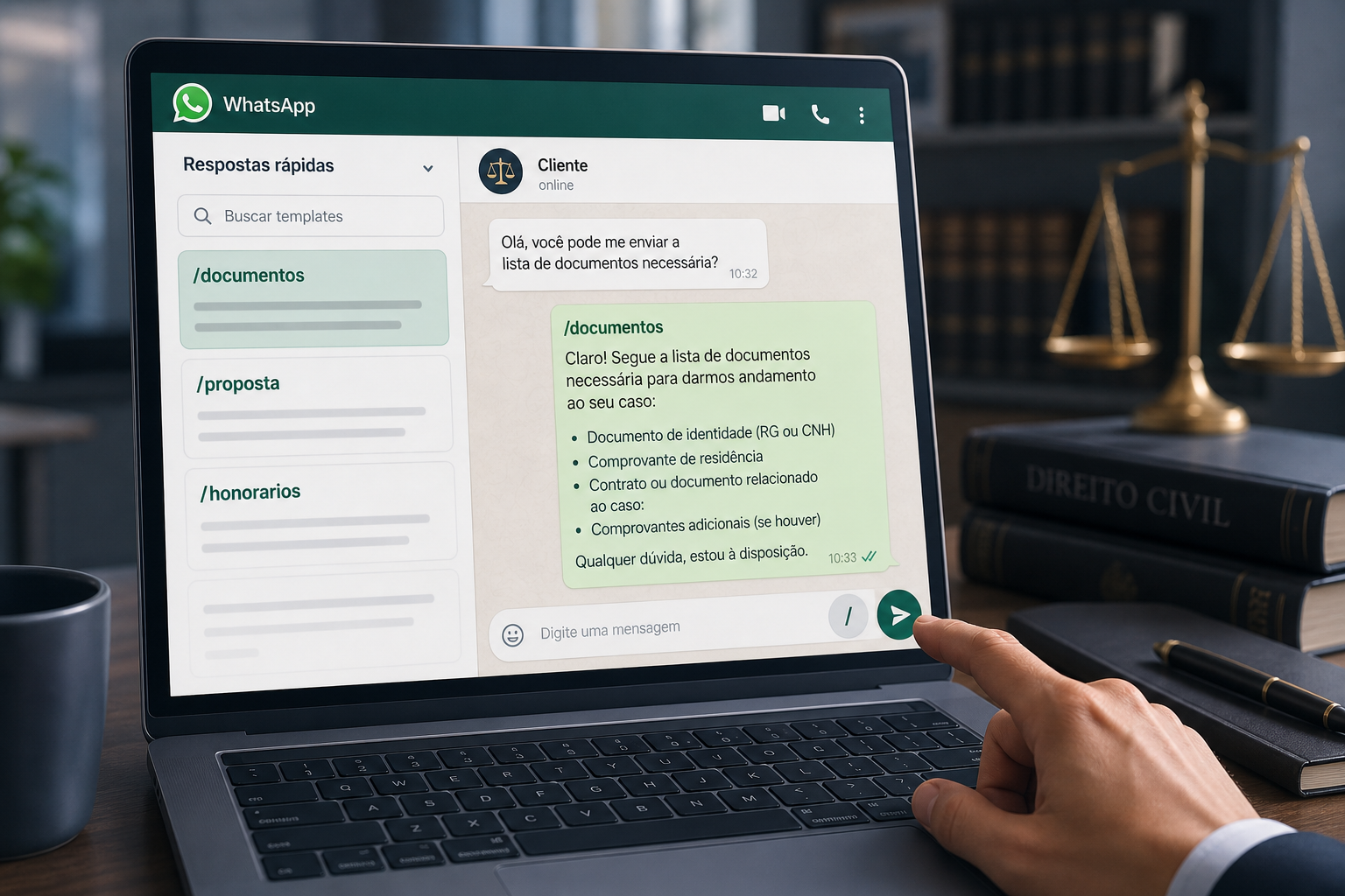 Biblioteca de templates e respostas rápidas no atendimento WhatsApp