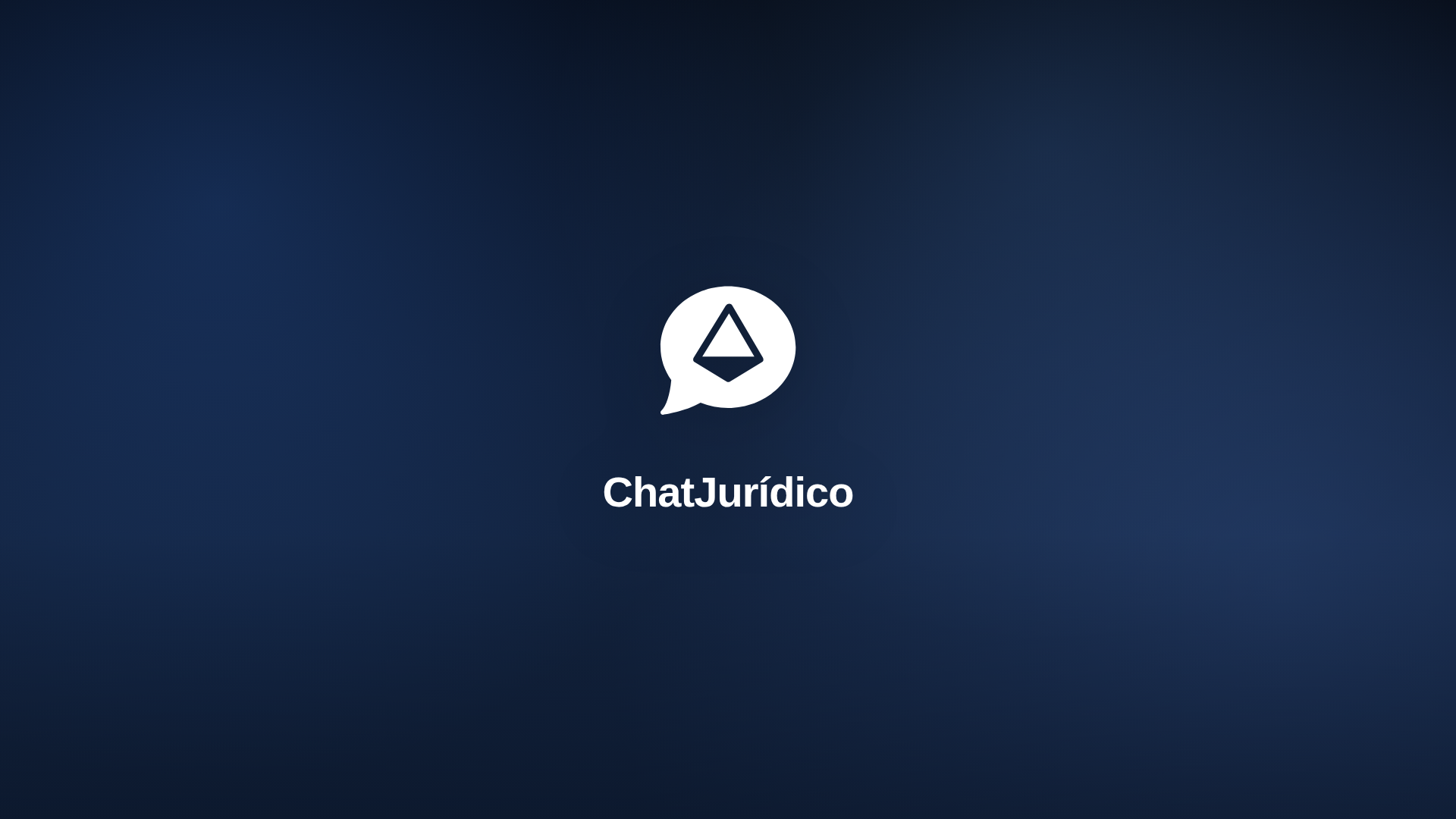 Fundo gradiente azul profundo mesh com logo Chat Jurídico centralizada