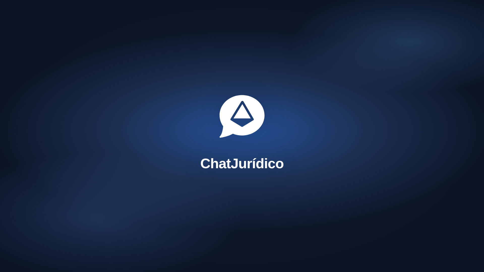 Fundo gradiente azul radial com brilho central e logo Chat Jurídico