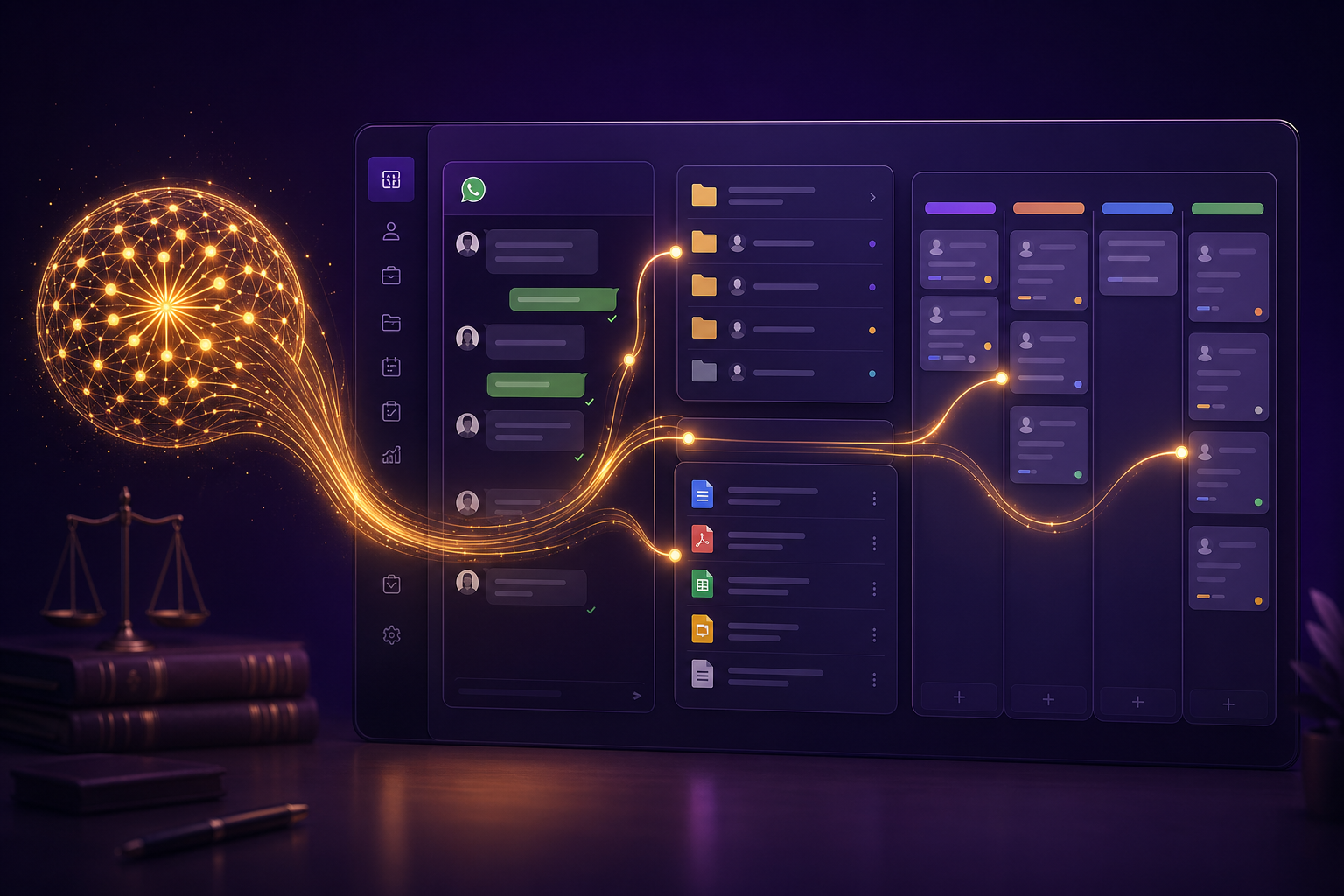 Claude organizando conversas, documentos e cards no CRM jurídico