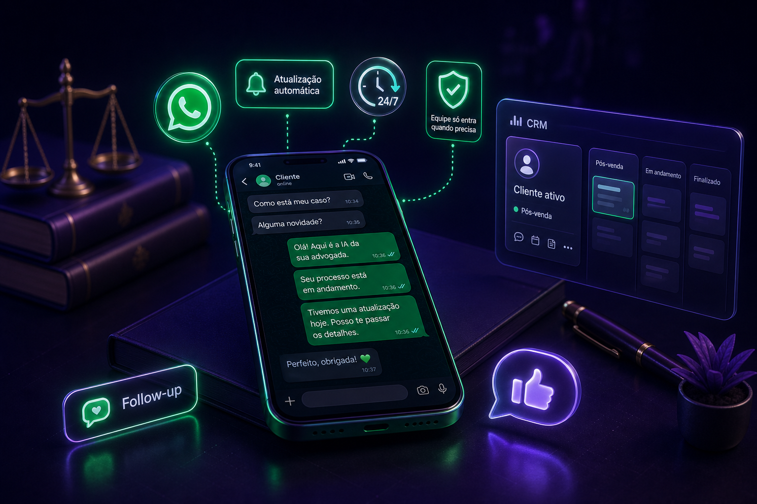 IA fazendo acompanhamento e atualizacao para cliente no WhatsApp