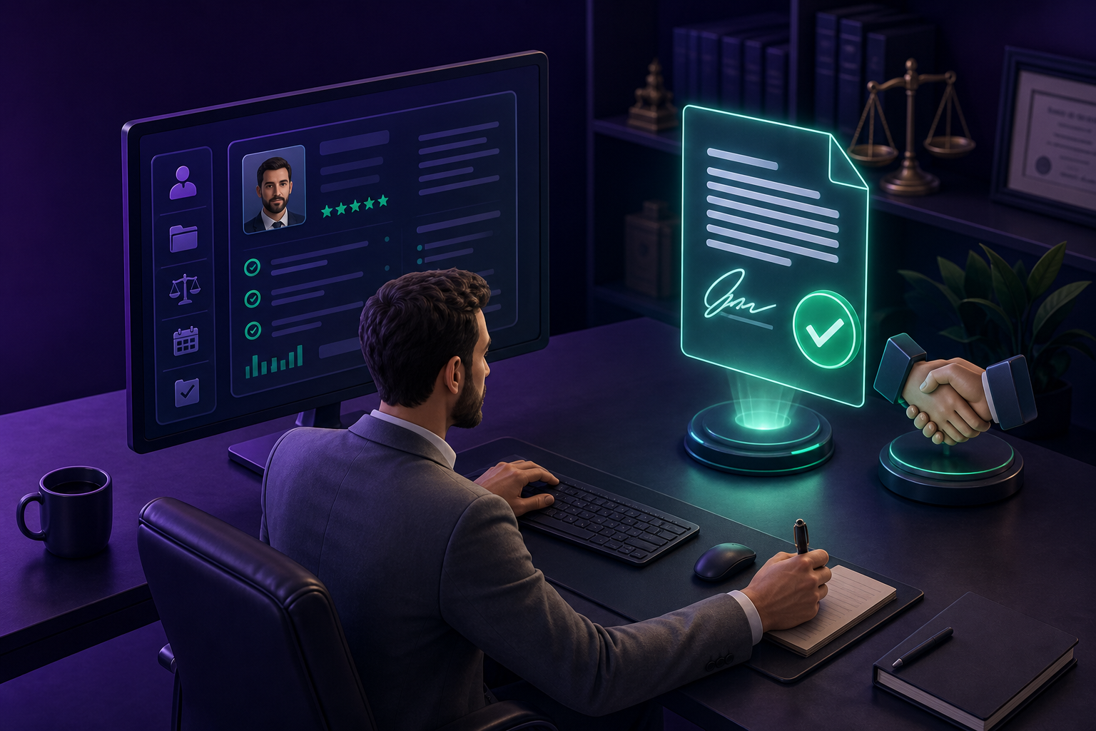 Advogado fechando contrato com interessado qualificado via ZapSign