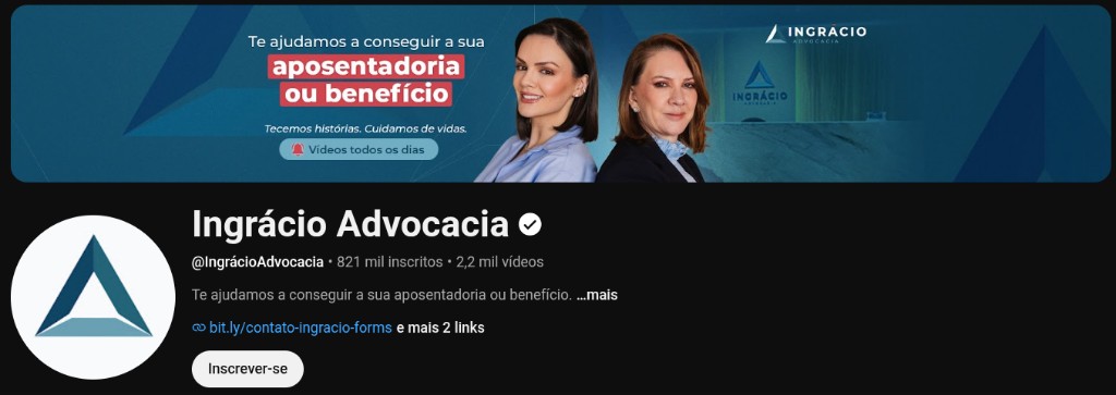 Canal Ingrácio Advocacia no YouTube com 821 mil inscritos